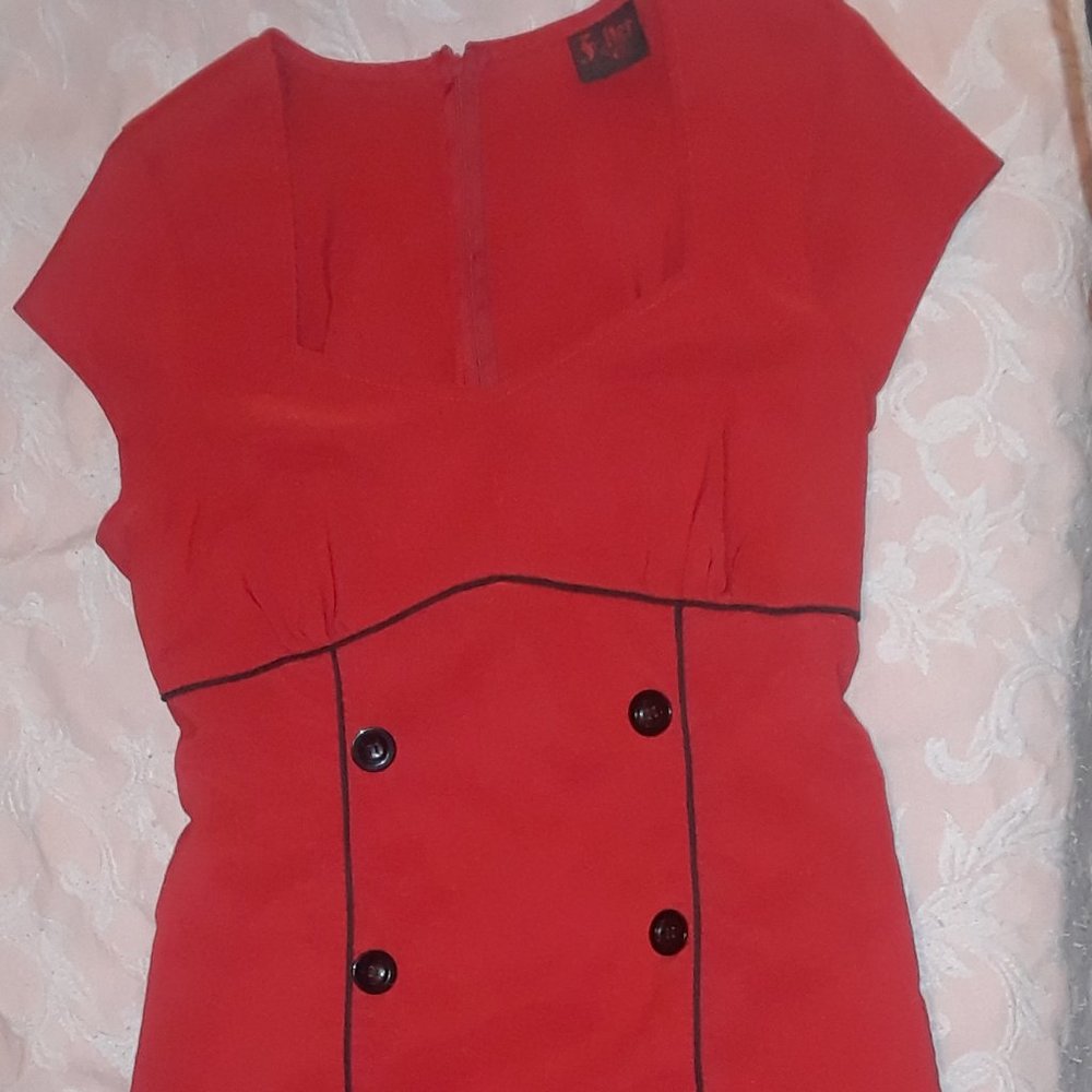 L XL Modcloth Folter Retro 50s Pin Up Rockabilly Red Black Wiggle Dress Bodycon